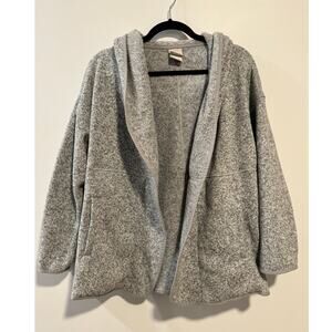 The North Face Womens Medium‎ Gray Sherpa Fleece Hooded Jacket Cozy Snap Front